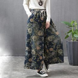 Jeans Woman's Plus Size Loose Cotton Vintage Wide Leg Denim Pants Floral Print Casual Oversize High Waist Art Distressed Cropped Jean