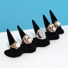 Jewelry Pouches 5 Fingers Ring Display Stands Black Flannel Showcase Drawer Storage Counter For Exhibitions Business Room Decoration