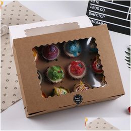 Packing Boxes 10Pcs/Set Muffin Cake Package Box With Window White/Kraft Birthday Festival Party Packaging Case Drop Delivery Office Dh09P