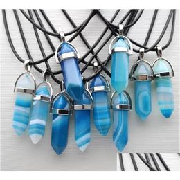Pendant Necklaces Natural Stone Hexagonal Prism Shape Stripe Agate Reiki Healing Crystal Charms Necklace For Women Jewelry C Dhgarden Dh6Un