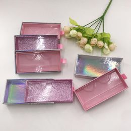 Falsche Wimpern, leere Schiebeschublade, Wimpernboxen, glitzernd, glatt, rosa, mit holografischer Wimpernverpackung für 5D-Nerzwimpern