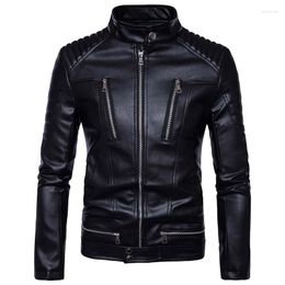 Men's Fur Mens Leather Jackets Fashion Bomber Coat Vintage Multi-Zipper Overcoat Motorcycle Bikers Punk Male Tops Autumn Colthing Jaquetas