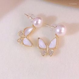 Dangle Earrings Lovely Butterfly Design With Natural Freshwater Pearl Drop Jewellery Presents