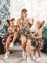 Family Matching Outfits Womens Parentchild Clothing Mother and Daughter Sling Dress Slip Print Flower Mom 230518