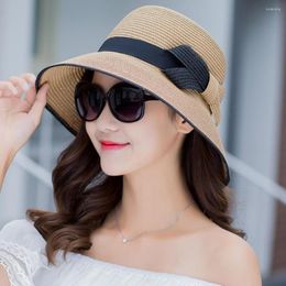 Wide Brim Hats Sweet Bow-knot Decor Lady Sunhat Head Decoration Summer Sun Hat Color Matching Camping Supplies