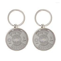 Hooks 2X Keychain Key Ring Metal Perpetual Calendar Pattern