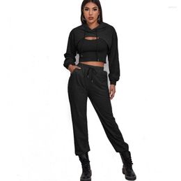 Women's Two Piece Pants Matching Sets Pant Super Crop Drawstring Hoodie With Tank Joggers 3 Light Grey For Women