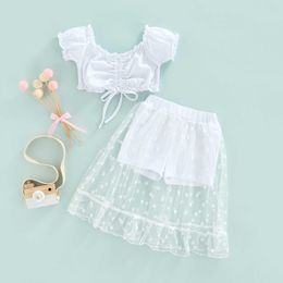 Clothing Sets Girls Clothing Sets New Summer Short Sleeve Crop TopandDot Print Mesh Skirt 2Pcs for Kids Clothing Sets Baby Clothes Outfits