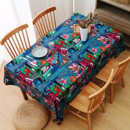 Table Cloth Vintage Bar Cafe Restaurant Art Studio Southeast Asian Ethnic Style TableCloth Fabric ArtFlowerCloth Tea Mantel Mesa Impermeable