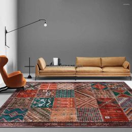 Carpets Retro Ethnic Style Geometric Square Stitching Dark Red Brown Living Room Bedroom Bedside Carpet Floor Mat Customization