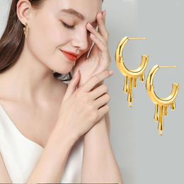 Hoop Earrings Women's Chic Irregular Huggie Dainty Stainless Steel Dangle Ear Chain Waterproof C Shape Trendy Jewellery