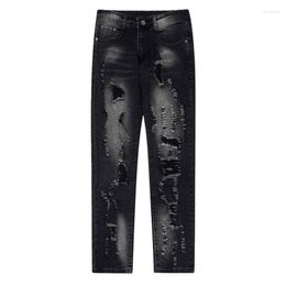 Men's Jeans 2023 Simple Solid Colour Punk Hip Hop Pants Streetwear Men Women Flared Destroyed Ripped Black Blue