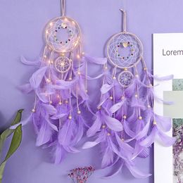 New Wind Chime Feather Dream Catch Home Decor Wall Hang with Light Christmas Ornament Decoration