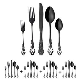 Dinnerware Sets Royal Type 20pcs High Quality Tableware Set Stainless Steel Flatware Cutlery Black Spoon Fork Knife Dinnerware Silverware 230518