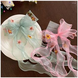 Hair Accessories 1PC Bow Streamer Coloured Flowers Girls Cute Hairpins Clips Kids Headwear Baby