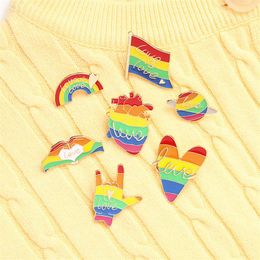 Enamel Rainbow Series Letter Pins Heart Colourful Bridge Love Brooches For Collar Clothing Anti Light Button Badge Unisex Alloy Bro2408