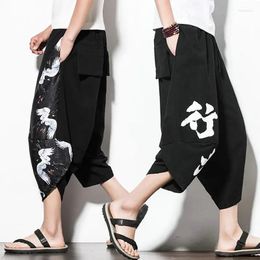 Men's Pants Summer Men Streetwear Casual Harem Man's Flax Harajuku Joggers Loose Japanese Male Hip Hop Trousers Beach Clothing