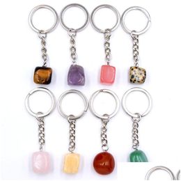 Key Rings Mix Irregar Cubic Natural Crytal Stone Keychains Sier Colour Healing Crystal Car Decor Keyrings Keyholder For Women Dhgarden Dhxfm