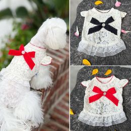 Dog Apparel Dress Lace Edge Bowknot Pullover Summer Small Princess Cosplay Costume For Outdoor