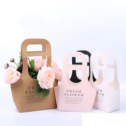 Party Decoration Kraft Paper Folding Flower Box Waterproof Packing Shop Container Gift Storage Drop Delivery Home Garden Festive Sup Dhke7