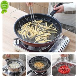 New 304 Stainless Steel Telescopic Frying Basket Foldable Potato Basket Colander Multi-function Kitchen Tool Frying Drainer