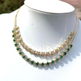 Choker 5Pcs Gold Plated Bling Crystal Tennis Necklace Green Clear Cubic Zirconia CZ Star Chain 2023 Summer Romantic Jewellery