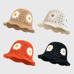 Wide Brim Hats Bucket Flowers Crochet Women Summer Beach Female Korea Ins Hollow Panama Fisherman Handmade Weaving Sun 230517