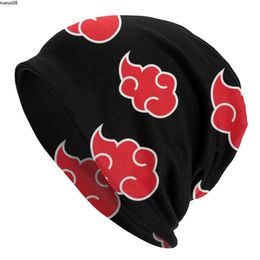 Beanie/Skull Caps Anime Red Cloud Naturo Akatsuki Beanies Caps Men Women Unisex Streetwear Winter Warm Knit Hat Adult Manga Ninja Bonnet Hats J230518