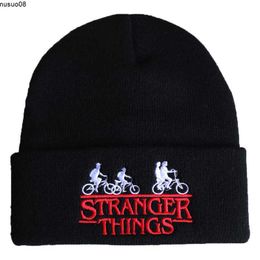 Beanie/Skull Caps Embroidery Stranger Things Winter Hat For Men Earflap Ride Bike Warm Skullies Beanie Hip Hop Women Knitted Ski Hat Male Cap J230518