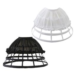 Womens Girl Lolita-dress Support Fishbones Brace Four-Story Cage Bustle Solid Color Layered Bell-Type A-Lined Lacy Skirt
