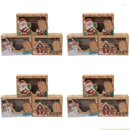 Gift Wrap 12Pcs/Set Large Size Christmas Candy Cookie Kraft Paper Box With Plastic Pvc Window Gingerbread Chocolate Cardboard Drop D Dhhbx