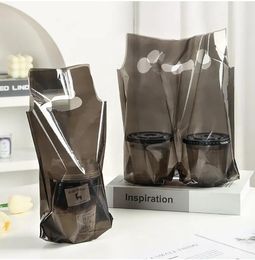 Black Plastic Bags Transparent Single Double Cup Pocket Portable Plastic Sack Coffee Milk Tea Drink Disposable Pouch