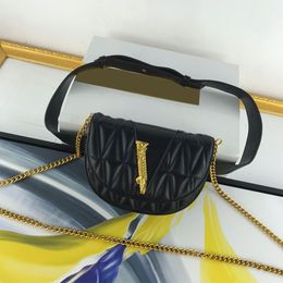 Top Quality Pocket Waist Bags Plain Chain Shoulder Bag Genuine Leather Magnetic Button Mini Handbags Purse Golden Hardware