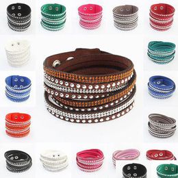 Chain Selling Rhinestone Crystal Mtilayer Bracelets Bangles Flannel Leather Wrap Bracelet Wristbands For Women Snap Button J Dhgarden Dhcth