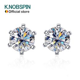 Hoop Huggie KNOBSPIN 1ct Earrings for Women Wedding Fine Jewellery with GRA s925 Sterling Sliver Plated 18k White Gold Stud Earring 230517