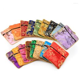 Storage Bags 5pcs Chinese Style Silk Brocade Jewellery Pouch Bag Small Satin Embroidery Gift With Zipper And Tassel Coin Purse