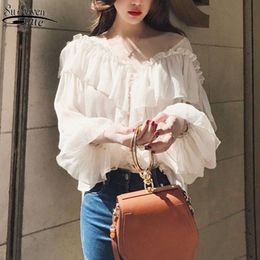 Women's Blouses Shirts V-neck Sexy Women See Through Boho Mesh Blouse Summer Ruffle Flare Sleeve Elegant Peplum Tops Ruffles Ladies Blusas 13459 230518