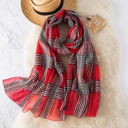 Scarves Silk Plaid Foulard Scarf Fluffy And Soft Feeling 2023 Fashion Lady Shawl Beautiful Beach Towel