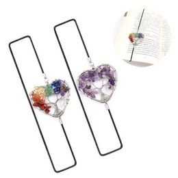 Crystals Gravel Pendant party Favour Bookmark Elastic Rope Heart Shaped Life Tree Bookmark Gifts bb0518