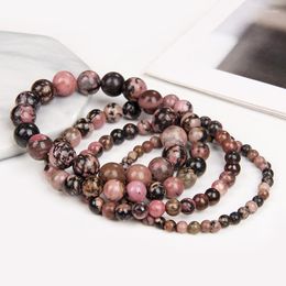Strand 4/6/8/10mm Natural Stone Bead Bracelet Handmade Rhodonites Stretch Bracelets Yoga Healing Balance For Men Women Gifts