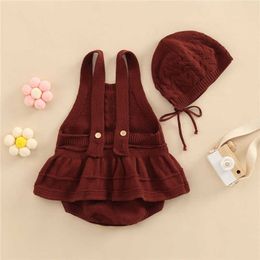 Clothing Sets Baby Girls Knitted and Hat Set Sleeveless Hollow Out Solid Jumpsuits Fashion Casual Newborn Kids Clothing 3-24 Months