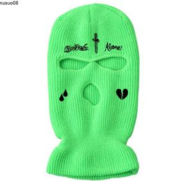 Beanie/Skull Caps 2021 New Winter Warm Ski Mask Hats 3-Hole Knit Full Face Cover Balaclava Hat Unisex Funny Party Embroidery Beanies Riding Caps J230518