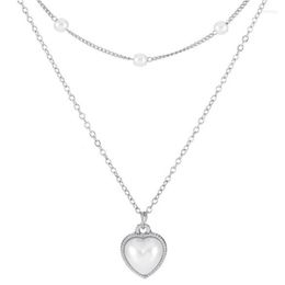 Pendant Necklaces Simple Double Layer Pearl Heart Chain Necklace Elegant Trend Clavicle Neck For Women Jewellery Gift
