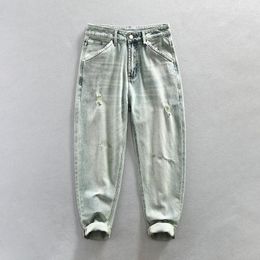 Men's Jeans Fashion Worn Out Loose Straight Men Cotton Plus Size Micro- Light Blue Denim Pants 2023 Spring