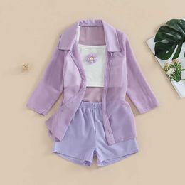 Clothing Sets Summer Toddler Girls Clothes Kids Flower Sleeveless Vest and Shorts Chiffon Long Sleeve Shirt Jacket Girl Suit Children Clothing