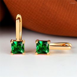 Hoop Earrings Cute Female Small Square Stone Multicolor Crystal Green Antique Gold Color Wedding For Women