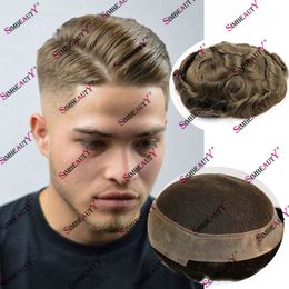 Soft Human Hair Blonde Black French Lace PU Edge Men's Toupee Breathable Lace Base Daily Use Wig for Men Hair Replacement Units