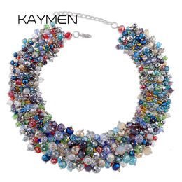 Chokers KAYMEN Handmade Statement Necklace for Women Fashion Crystal Beaded Knitting Chunky Collar Chokers Costuem Jewellery Drop 230518