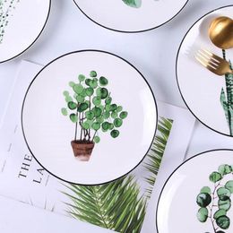 Plates European Creative Green Plant Ceramic Plate Dinner Porcelain Dessert Beef Fruit Tableware