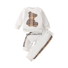 Abbigliamento per neonati primaverili Ragazzi Bambini Stampa scozzese Maglie a maniche lunghe Felpa Pantaloni lunghi Abiti per bambini Vestiti 0-24M